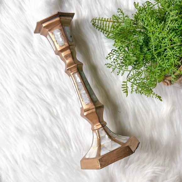 Vintage Brass and Mother of Pearl Inlay Candleholder Taper Candle India - Picture 2 of 6